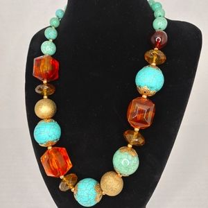 Chunky turquoise and amber necklace